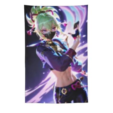 Imagem de LIEGBMEU Tapeçaria sexy de anime menina 152 x 228 cm arte de colcha de parede decoração de tapeçaria caprichosa AF125