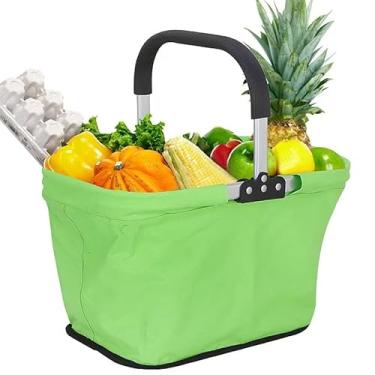 Imagem de Cesta de piquenique com isolamento dobrável com alça, bolsa de mercearia dobrável reutilizável para acampamento ao ar livre, compras, viagens, uso em churrasco (verde)