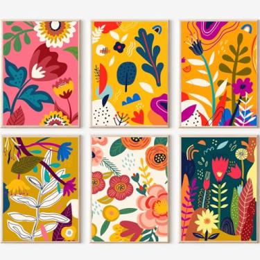 Imagem de Lofenghome Kit de pintura floral colorida por números para adultos, design de arte floral de jardim abstrato moderno, conjunto de pintura em tela faça você mesmo com 6 painéis, 20 x 30 cm