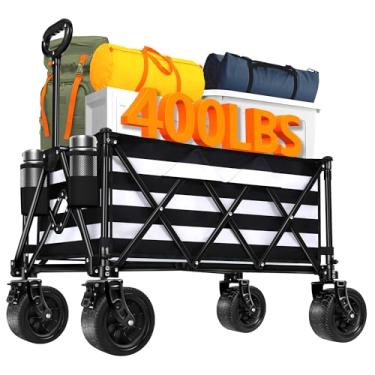 Imagem de Carrinhos dobráveis com rodas grandes para todo o terreno 181 kg, carrinho utilitário dobrável resistente, carrinho de compras dobrável para praia, acampamento, esportes, compras, jardim e pesca
