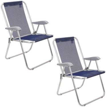 Imagem de Kit 02 Cadeiras de Praia Tramontina Creta Master em Alumínio com Assento Azul Escuro 92900202