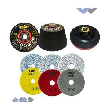 Imagem de Kit Acabamento Porcelanato Lixa 200 400 800 Prato Rebolo 120 - Anker d