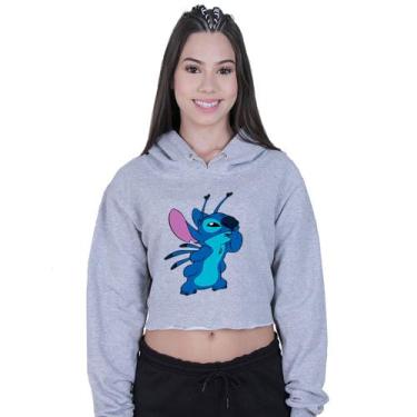 Imagem de Cropped Moletom Feminino Lilo Stitch Pensando - Lafre, Cinza, M