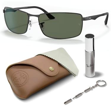 Imagem de Ray-Ban RB3498 Óculos de sol retangulares com kit de óculos – protetores de nariz ajustáveis – Óculos de sol retrô formais e casuais ideais, Preto (002/71 | 64 mm), 64 mm