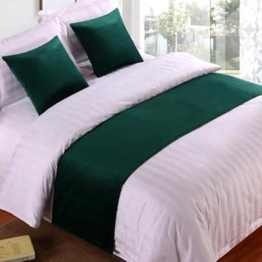 Imagem de Cachecol de corredor de cama de veludo macio cachecol colcha de cama de luxo protetor de cama para quarto hotel decorativo para pé da cama queen king size toalha de cama verde-4||50 x 210 cm para cama