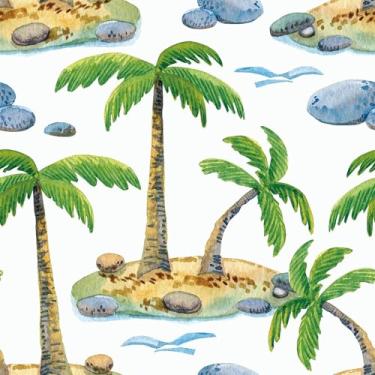 Imagem de LACHEERY Papel de parede tropical palmeira verde palmeira papel de parede de contato tropical descascar e colar praia costeira moderno papel de parede removível para quarto berçário paredes rolo 44,5