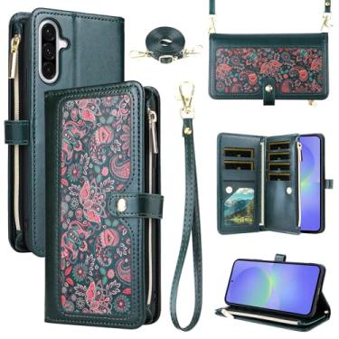 Imagem de Dswteny Capa carteira floral para Samsung Galaxy A16/A26 5G com alça de pulso, bolsa de ombro de couro PU, porta-cartão de crédito, capa para celular para A 16 26 16A 26A 4G SM-A166U Mulheres Homens
