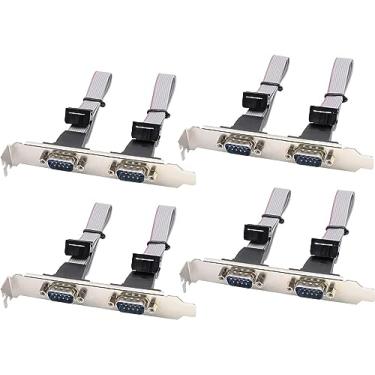 Imagem de zdyCGTime Suporte de porta serial DB9 RS232 de 2 portas para conector de cabo HeaderRibbon de 10 pinos, DB9 Serial macho para placa mãe 10P Cabeçalho de montagem em painel Suporte de porta serial