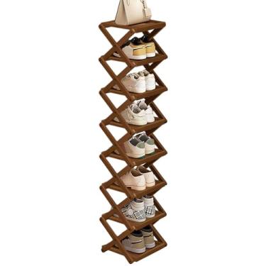 Imagem de Buric Sapateira dobrável de 8 níveis, organizador de armazenamento de sapatos de bambu natural que economiza espaço, fácil montagem e design forte para armário (marrom, oito camadas)