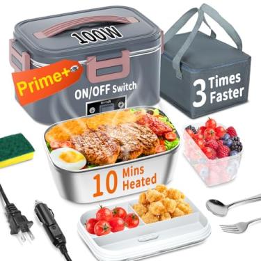 Imagem de IFENROL Lancheira elétrica aquecida para adultos com recipiente de 1,8 L, interruptor liga/desliga e camada dupla de 0,6L, aquecedor de alimentos portátil 100W 3 em 1 para homens, 12 V/24 V/110 V para