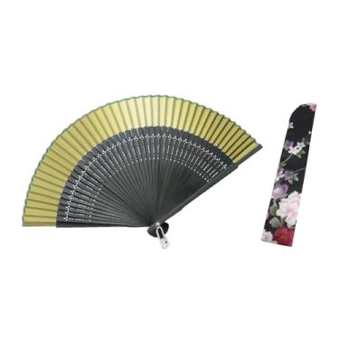 Imagem de Waraku Fuuka Ventilador de mão dobrável vintage japonês Sensu tradicional bambu para decoração de casa de casamento presente cosplay calor de verão portátil (verde Matcha)
