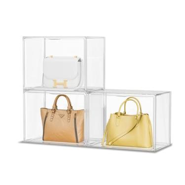 Imagem de Organizador de bolsa para armário, estojo de acrílico transparente para organizador de bolsa, caixa de armazenamento empilhável com porta magnética, recipientes de plástico para livros, colecionáveis