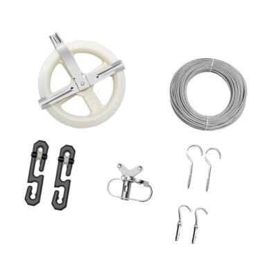 Imagem de Bothyi Kit de Varal para Varal de Roupas ao Ar Livre 5 polegadas Polias de Resistente com Cabo de aço de 150 pés para Quintal, Viagem ao Ar Livre, Lavanderia