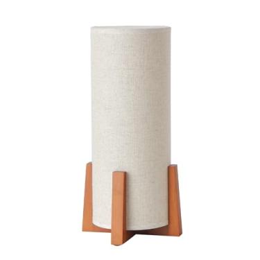 Imagem de KUNJOULAM Candeeiros de mesa modernos, candeeiro de mesa de cabeceira com base de madeira marrom, abajur de cabeceira cilíndrico de 35 cm para quarto, café, sala de estar, decoração de casa