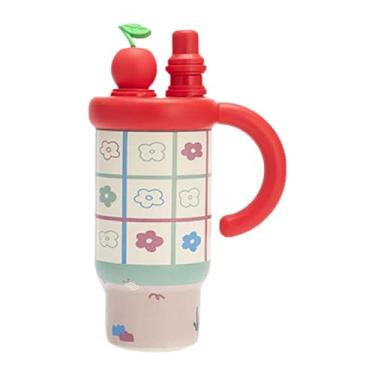 Imagem de YWJLQH Copo térmico de 800 ml com alça, portátil, reutilizável, para garrafa de água, aço inoxidável, para academia, viagens, casa, escritório, Flor Vermelha