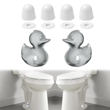 Imagem de Conjunto decorativo de tampas de parafuso de vaso sanitário - 2 tampas de parafuso de pato cinza de cerâmica e 4 tampas redondas com arruelas, lindas tampas de parafuso de vaso sanitário decoração de