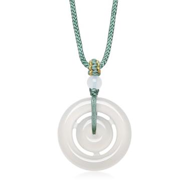 Imagem de ZHOU LIU FU Colar com pingente de calcedônia branca, pedra preciosa natural curativa, pingente de fivela da paz, pingentes trançados, joias delicadas para mulheres, mãe, amiga, amante, aniversário, 65