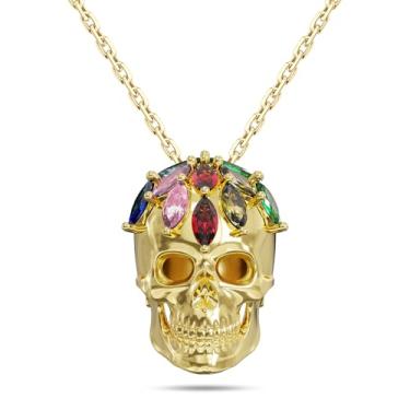 Imagem de HOTIE Colar de caveira para mulheres, pingente de caveira de prata esterlina com zircônia cúbica colorida banhada a ouro, joia ousada, presente para aniversário de Halloween, aniversário