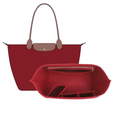 Imagem de OAikor Inserção organizadora de bolsa compatível com Longchamp Le Pliage grande e mais, bolsa organizadora de feltro com zíper longo, inserção organizadora com suporte de copo, 8 compartimentos (vinho