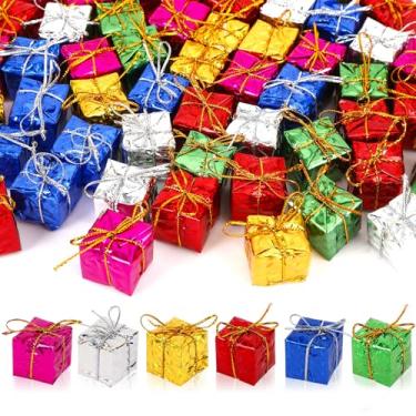 Imagem de JUNEBRUSHS 120 minicaixas de Natal, mini espuma apresenta pequena caixa de presente brilhante enfeites pendurados para árvore de Natal, decoração de casa, artesanato de Natal