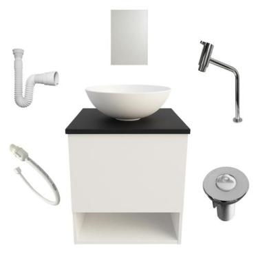 Imagem de Kit Gabinete Armario de Banheiro Lavabo com Cuba Espelho Torneira Crom