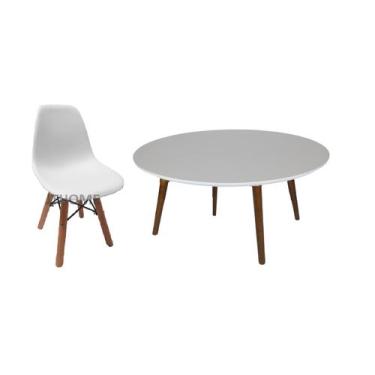 Imagem de Mesa 80cm Redonda Branca 4 Pé Palito 50cm 1 cadeira Infantil - jthome