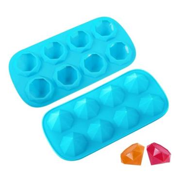 Imagem de Webake Pacote com 2 bandejas de cubo de gelo em forma de diamante 8 cavidades reutilizáveis molde de cubo de gelo de silicone, giz de cera resina moldes para doces de chocolate