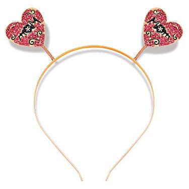 Imagem de NVENF Mother’s Day Headband for Women Rhinestone Heart Mom Hairband Boppers Crystal Heart Hair Hoop Mother’s Day Gift (Rose Red)