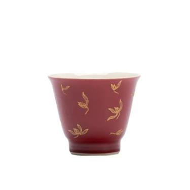 Imagem de Xícara de chá dourada pequena xícara de chá de cerâmica outono orquídea elegante xícara única beleza artística tigela de chá requintado estilo chinês