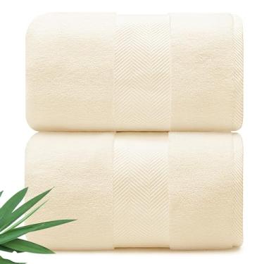 Imagem de Alusa Home Lençóis de banho ultra macios e macios de viscose de bambu - Pacote de 2 700 g/m2 - Extra Grande 178 x 89 cm - Super absorvente e de secagem rápida (papiro)