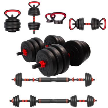 Imagem de Halter Anilha Barra Kettlebell Kit Musculação 6 Em 1 - 40kg Yangfit