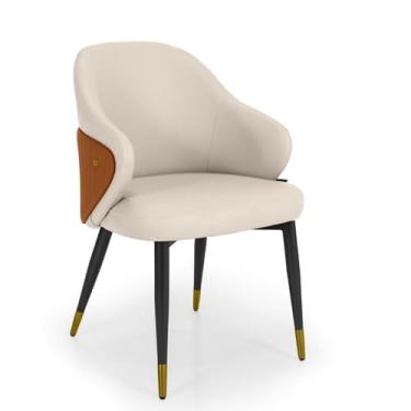 Imagem de Cadeira de Jantar Estofada Milano Design Italiano Revestimento em PU com Pés Metálicos e Encosto Ergonômico - Bege/Caramelo