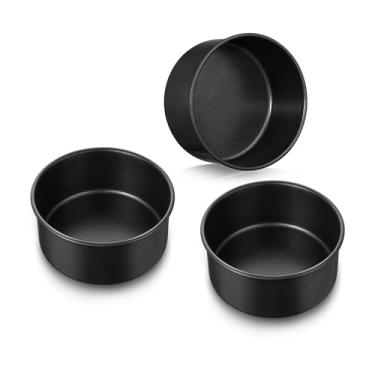 Imagem de E-far Conjunto de 3 formas de bolo de 12 cm, formas pequenas antiaderentes de aço inoxidável, assadeiras redondas para bolos em camadas, núcleo de aço inoxidável e revestimento não tóxico, lado reto e