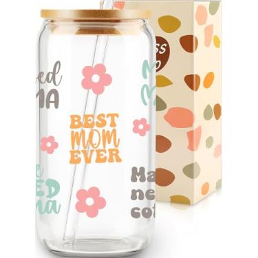Imagem de Copo de sipper Best Mom Ever, xícara de café para mamãe, presente de dia das mães, presente para mãe, lata de vidro de 473 ml, melhor presente para mamãe, presentes para ela, aniversário, Natal