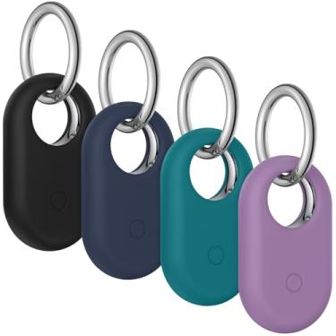 Imagem de Pacote com 4 capas para Samsung Galaxy SmartTag2, capa de silicone macio com chaveiro, capa protetora antiperda resistente a arranhões, acessório para Galaxy Smart tag2 (preto + azul marinho + verde