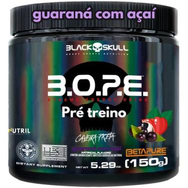 Imagem de Pré Treino BOPE Black Skull 150g  Energia, Força e Performance, Guaran