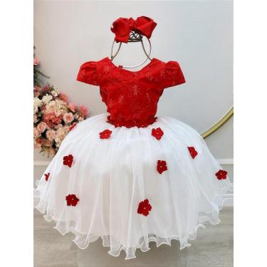 Imagem de Vestido Infantil Vermelho e Off com Apliques para Daminhas de Festas -