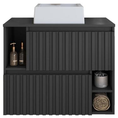 Imagem de Gabinete Suspenso 2 Portas Com Cuba Branca 75 cm BL1000 Grafite FAEM