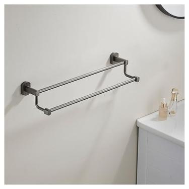 Imagem de Suporte duplo de toalha de aço inoxidável para armazenamento de banheiro, barra de toalha cinza, toalheiro para banheiro, itens essenciais para casa de banho (grande)