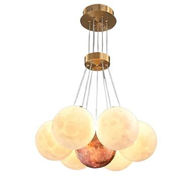 Imagem de Lustre moderno de aglomerado de globo de bolha, lua, planeta, luz pendente de meados do século, esfera branca de leite, luminária suspensa de teto para crianças, quarto, sala de estar, cozin