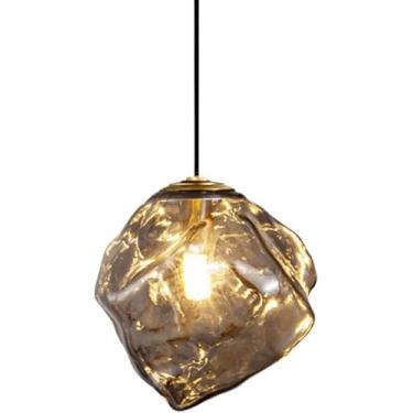 Imagem de Lustre moderno de vidro pendente luminária V-intage industrial teto pendurado lâmpada cozinha ilha gelo âmbar soprado vidro pequeno lustre para quarto sala jantar fazenda, cinza-20cm