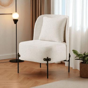 Imagem de Poltrona para Sala de Estar Madeira Maciça Aurora Luxo Bege Claro