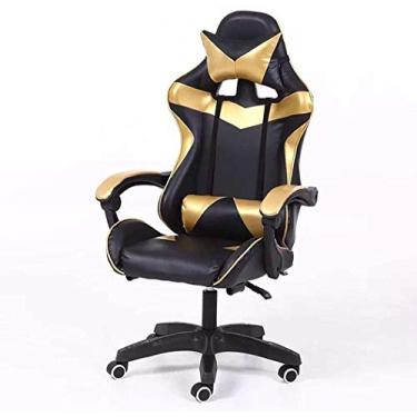 Imagem de Mesa ergonômica para jogos, corrida, escritório, ajustável, com encosto de cabeça e braço lombar, dourado 2