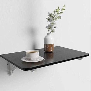 Imagem de Mesa de parede pequena, mesa de lazer dobrável para escritório, prateleiras de armazenamento flutuantes montadas na parede, mesa de jantar dobrável, preta