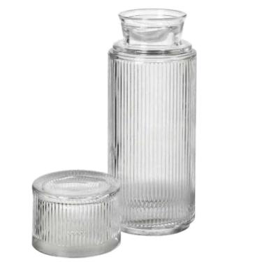 Imagem de Conjunto de garrafa de água para quarto com copo | Jarra e copo de vidro de 740 ml | Conjunto de jarra de vidro de cabeceira para mesa de cabeceira, suco ou água fria | sem chumbo, sem BPA, design