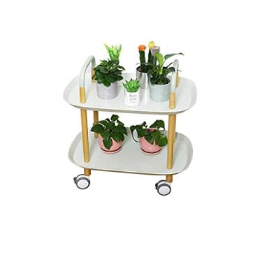 Imagem de Carrinho móvel sofá mesa lateral pequena mesa de café armazenamento duas camadas multifuncional carro de jantar com whe (cor: cinza) (uma cor)