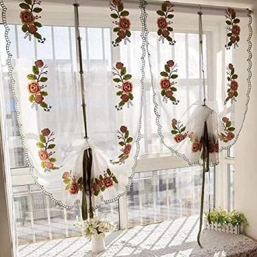 Imagem de Cortina de cozinha curta 2 peças cortinas de níveis de tratamento de janelas para cozinha, jantares de janela de bolso de haste estilo rural, cozinha café sala de jantar casa de banho, 83 x 270 cm