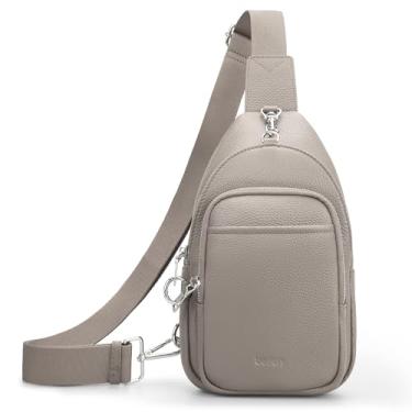 Imagem de befen Bolsa tiracolo feminina de couro genuíno pequena, antirroubo, bolsa tiracolo com vários bolsos, pochete com compartimentos para cartão RFID, Bege cinza, Bolsa tiracolo