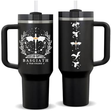 Imagem de Fufendio Fourth Wing Merch, caneca de copo de 1,134 g com alça e canudo, presentes engraçados para amantes de livros de fantasia inspirados para mulheres, mercadoria de dragão de livros 4th Wing