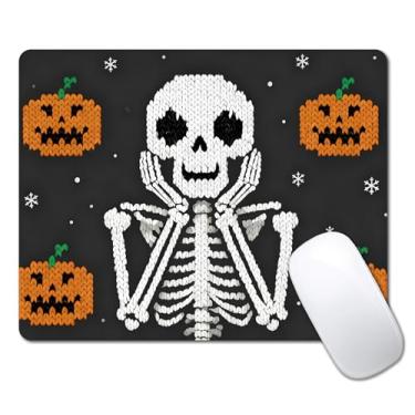 Imagem de Mouse pad fofo de caveira de abóbora para mesa, computador portátil, pequeno mouse pad para laptop sem fio, 24 cm x 20 cm, base de borracha antiderrapante, design de superfície lisa para casa